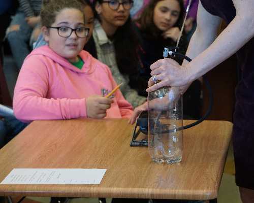 science demonstration for students at elementary school.