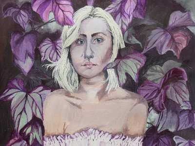 purple forest painting of a girl in purple forest